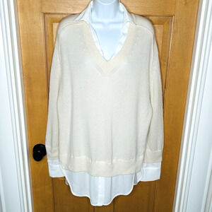 Brochu Walker The Looker Layerer V-Neck Sweater L Cream White Wool Cashmere